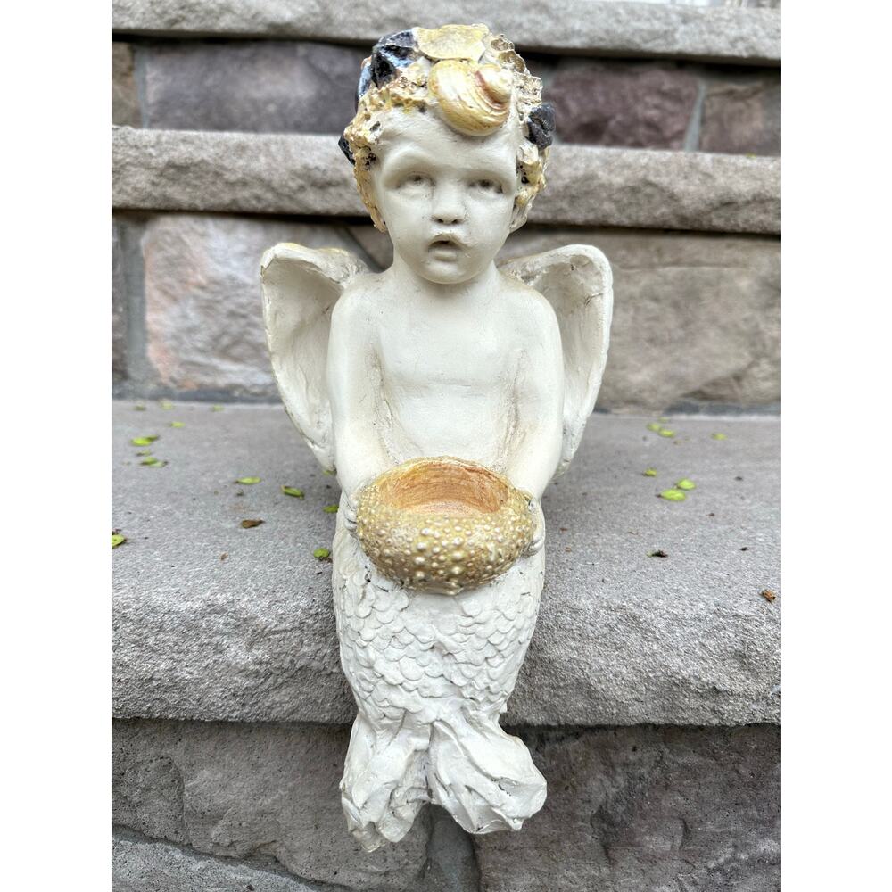 Vintage 1999 R.Shipman Mermaid Angel  Cherub Shelf Sitter Candle holder figurine